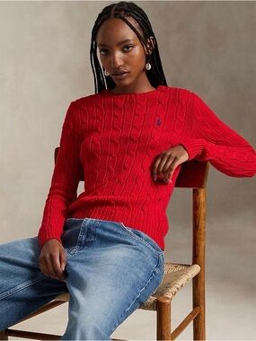 Polo by Ralph Lauren Red Cable-Knit Crewneck Sweater